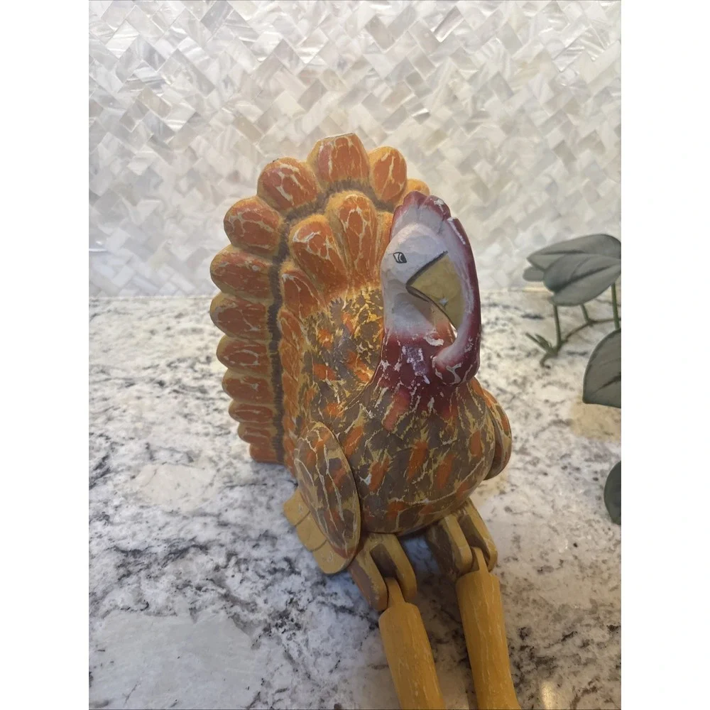 Articulated‎ Pier 1 Folk Art Wood Turkey Figure Thanksgiving Jointed Self Sitter